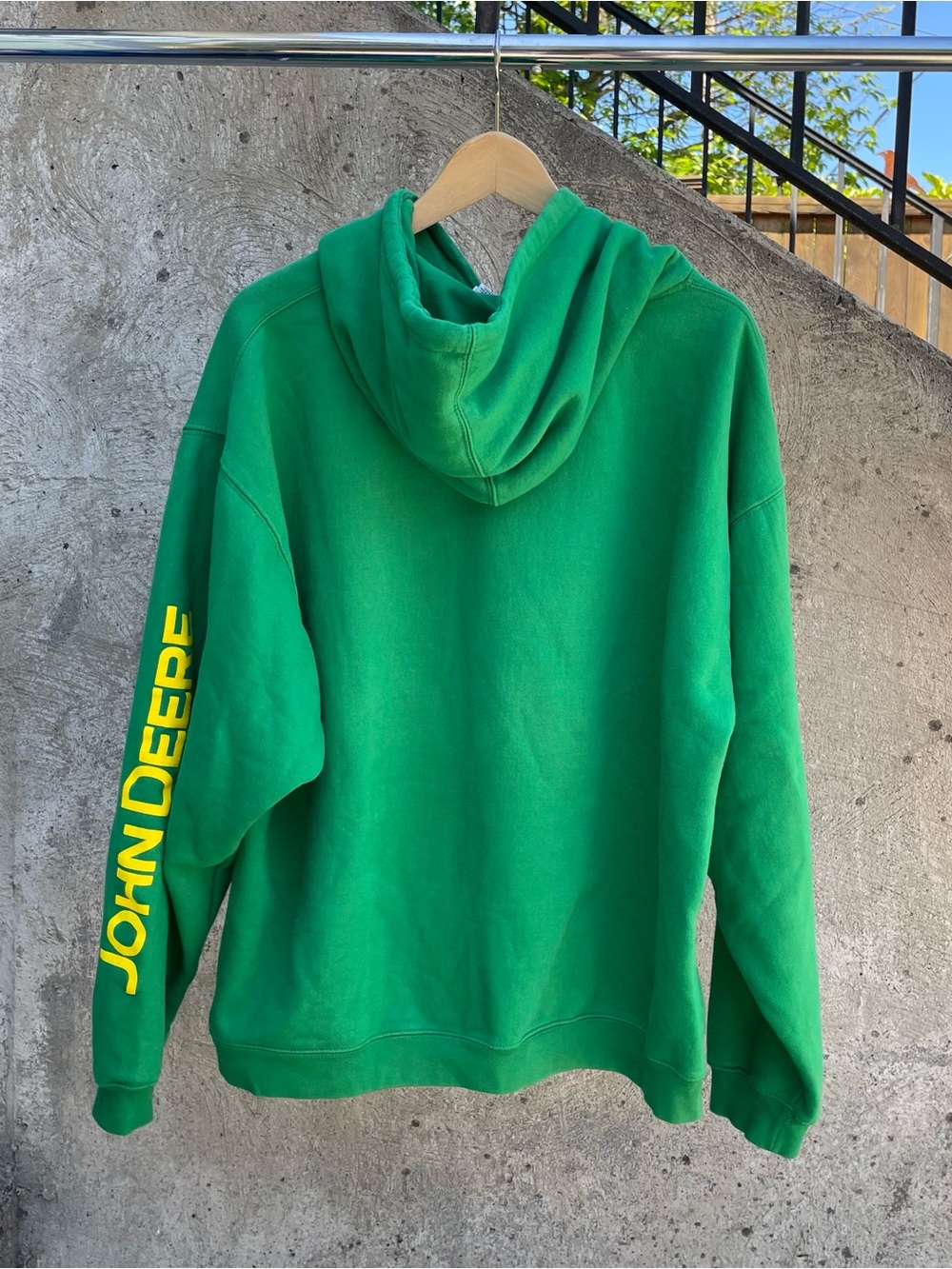 Green and yellow John Deere heavyweight spellout hoodie size large - Picture 3 of 4